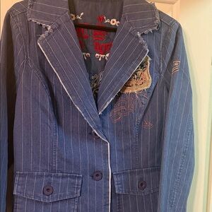 Lovestitch Distressed Blue Pinstripe Blazer